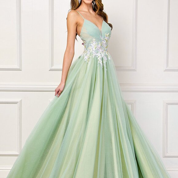 Sage green or pink long new floral applique beaded formal prom ball gown Sage green or pink long new floral applique beaded formal prom ball gown